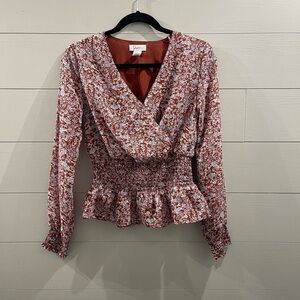 Japna | Floral V-Neck Long Sleeve Blouse Size Small